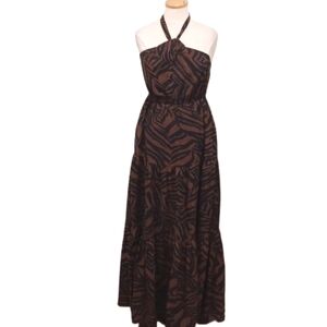 Nicole Miller Linen Blend Halter Pull On Maxi Dress NEW- Sz. Med